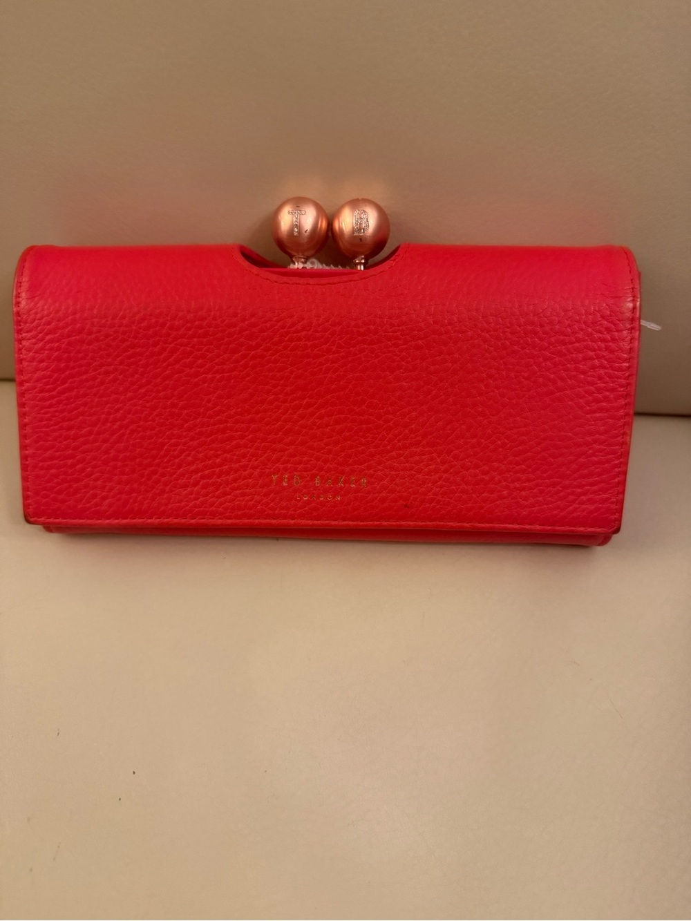 Ted Baker Bright Red Pebbled Leather Kiss-Lock Wallet